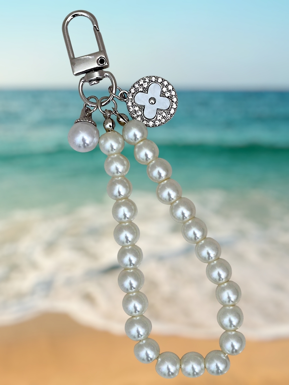 Elegant Pearl Bag Charm / Keychain with Charms